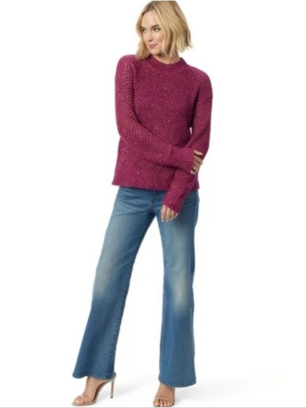 Jessica Simpson Mukami Open Stitch Pullover Magenta Purple